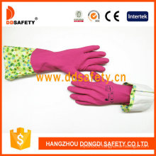 Ddsafety Pink Household Latex Gloves with Flower Design PVC Cuff